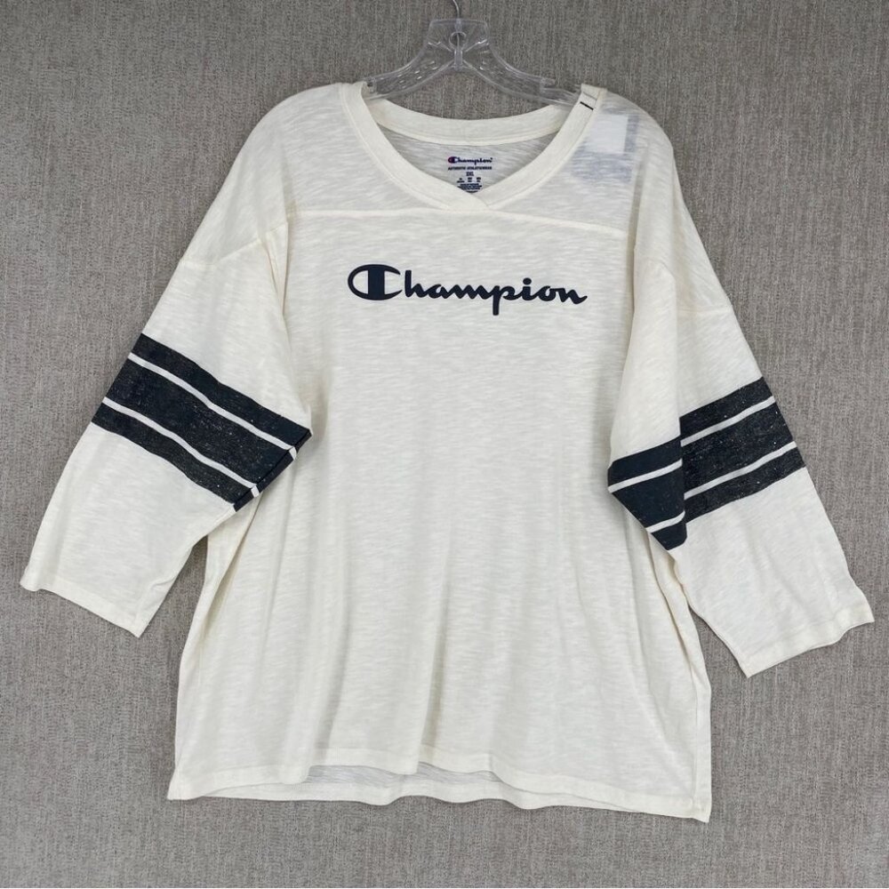 Champion T Shirt 3/4 Sleeve Spellout Jersey‎ Athletic NWT